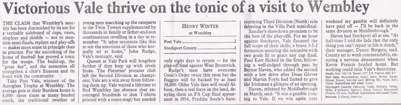 Press clipping: Autoglass Trophy final report, 1993