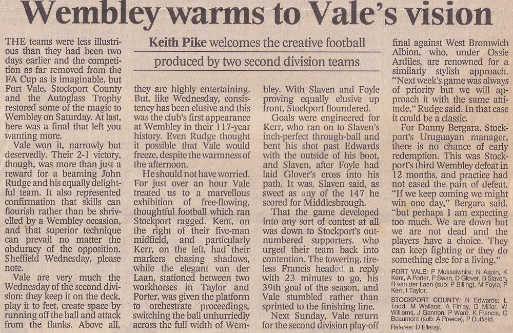 Press clipping: Autoglass Trophy final report, 1993