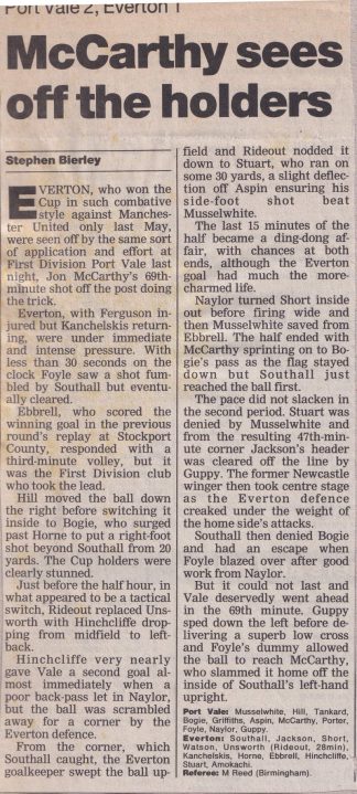 Press clipping - Port Vale 2-1 Everton, FA Cup replay 1996