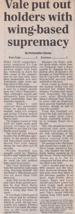 Press clipping - Port Vale 2-1 Everton, FA Cup replay 1996