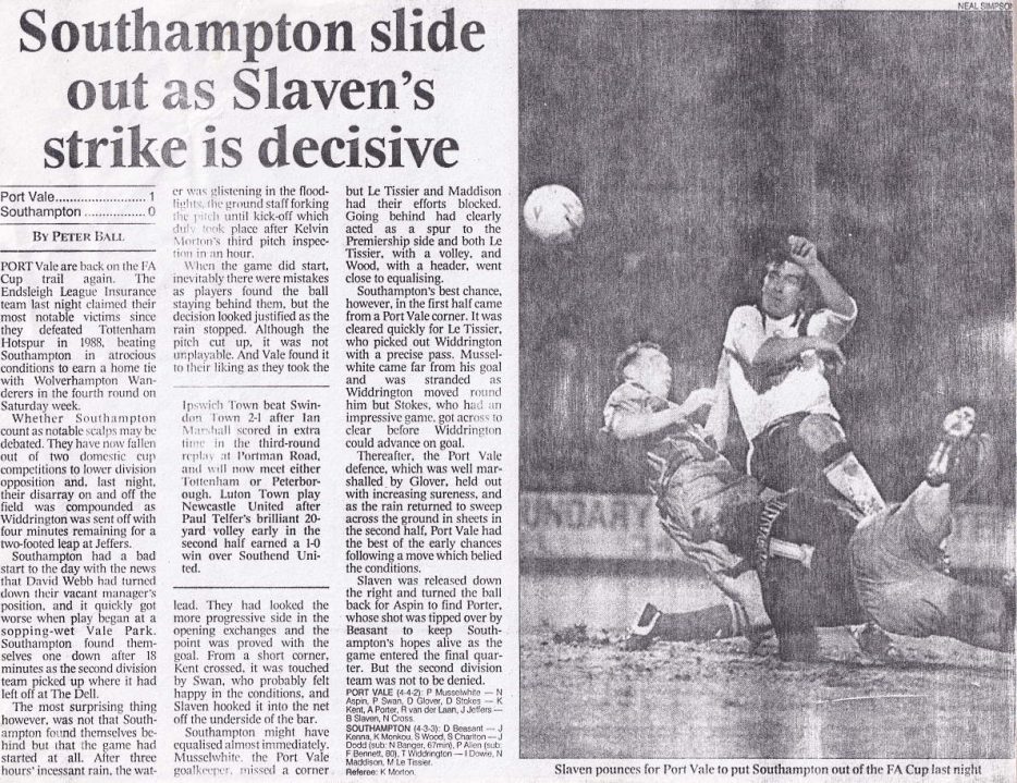Press clipping - Port Vale 1-0 Southampton, FA Cup replay 1994