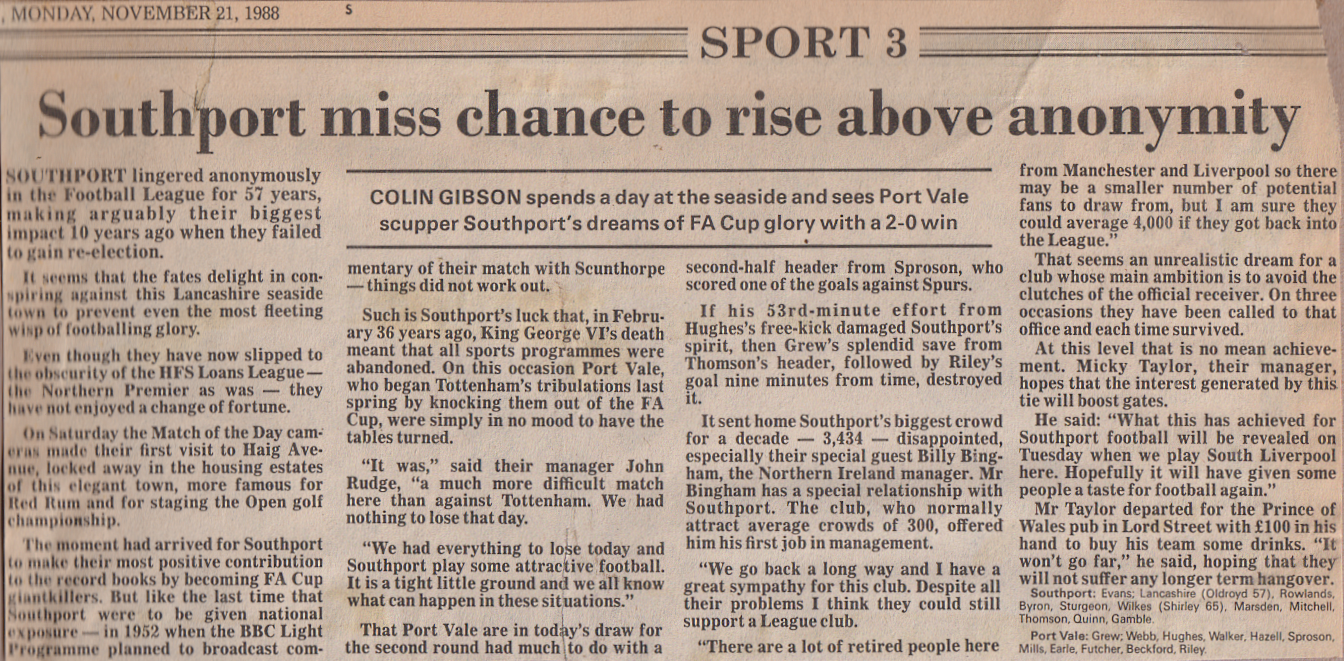 Southport 0-2 Port Vale 1988