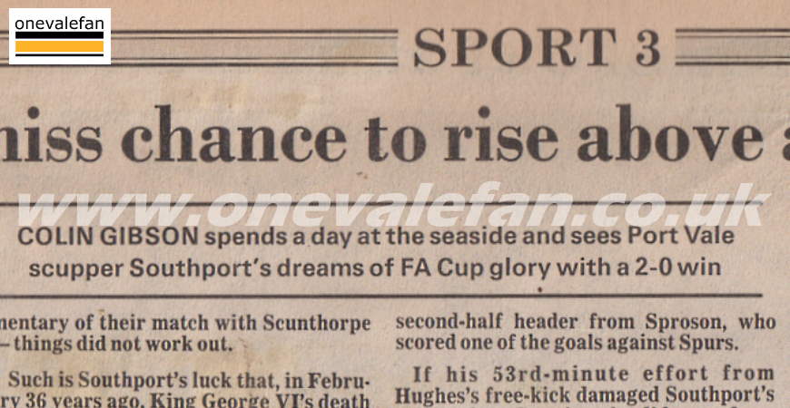 National press coverage of Port Vale’s FA Cup win over Southport in 1988