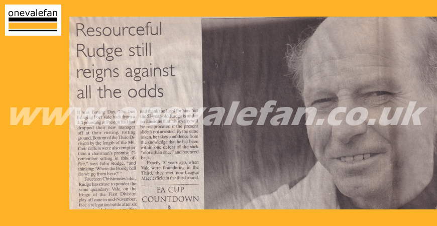 Read a vintage 1998 interview with legendary Port Vale manager John Rudge
