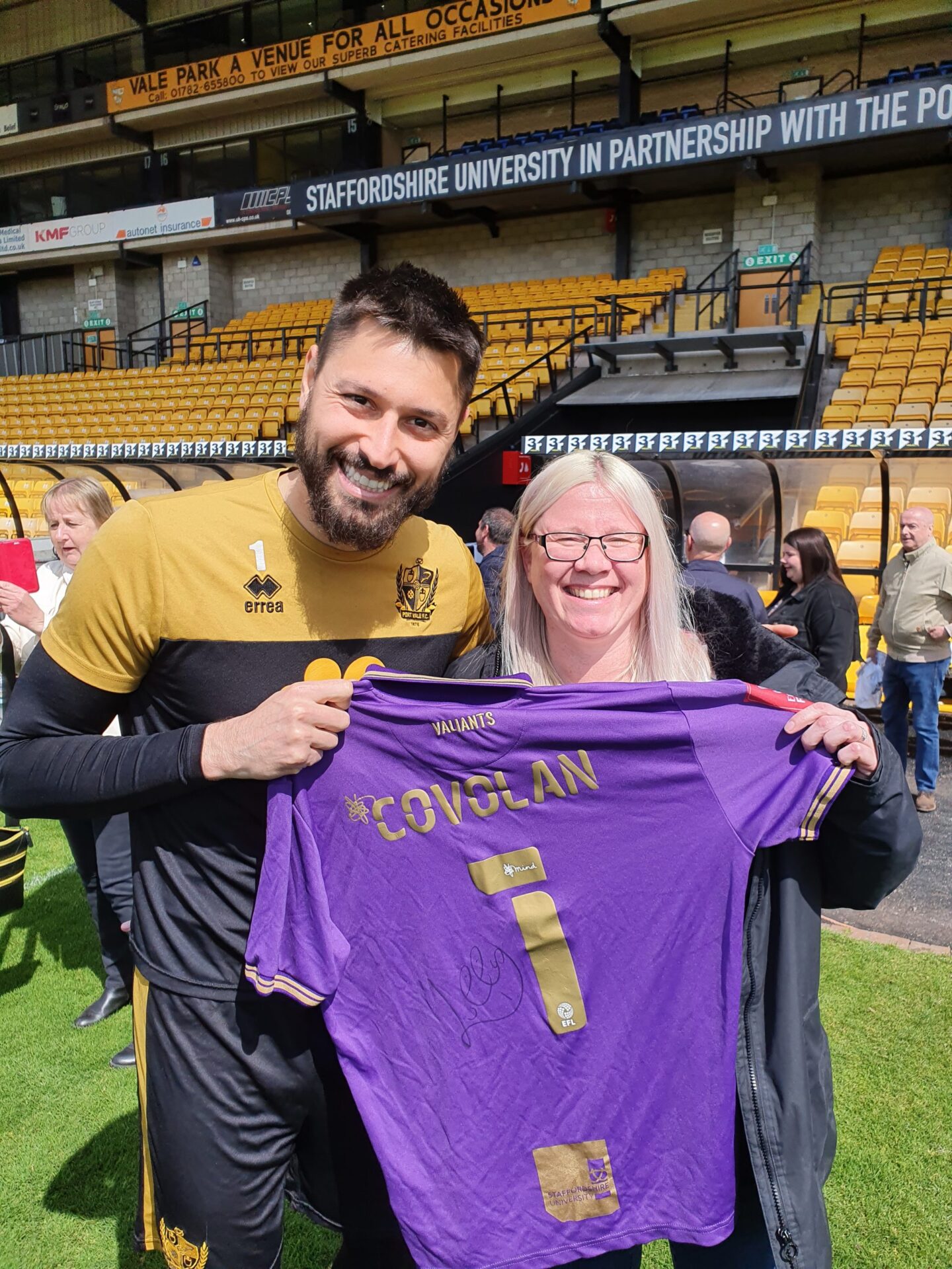 Lucas Covolan with OVF sponsor Zoe - Port Vale player sponsorship event 2022