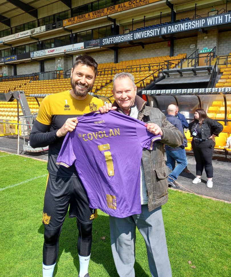 Lucas Covolan with OVF sponsor Michael - Port Vale player sponsorship event 2022