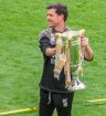 Port Vale manager Darrell Clarke celebrates promotion