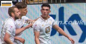 Port Vale striker Kian Harratt celebrates his goal at Wembley