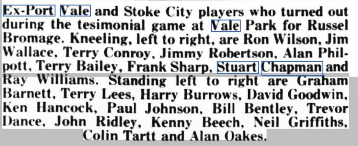 Russell Bromage testimonial match 1986 - text