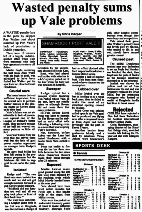 Clipping - Shamrock Rovers 1-1 Port Vale friendly game August 3rd - match report