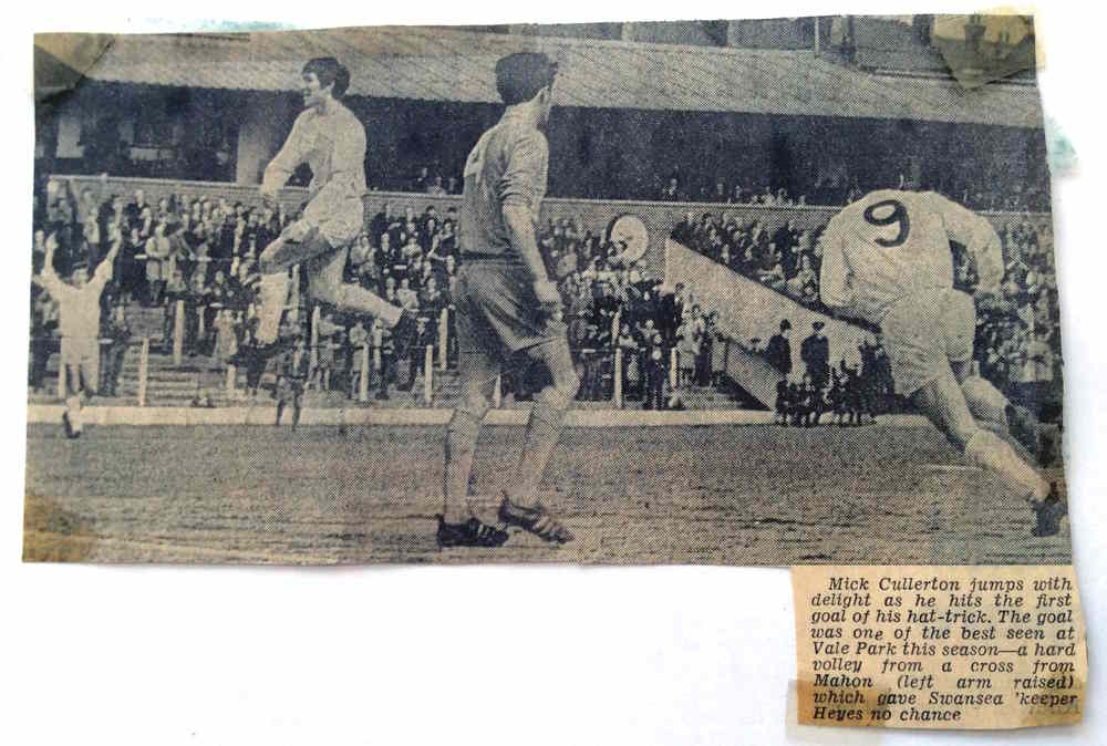 Port Vale 4-2 Swansea Town, 1968 - Mick Cullerton celebrates his hat-trick
