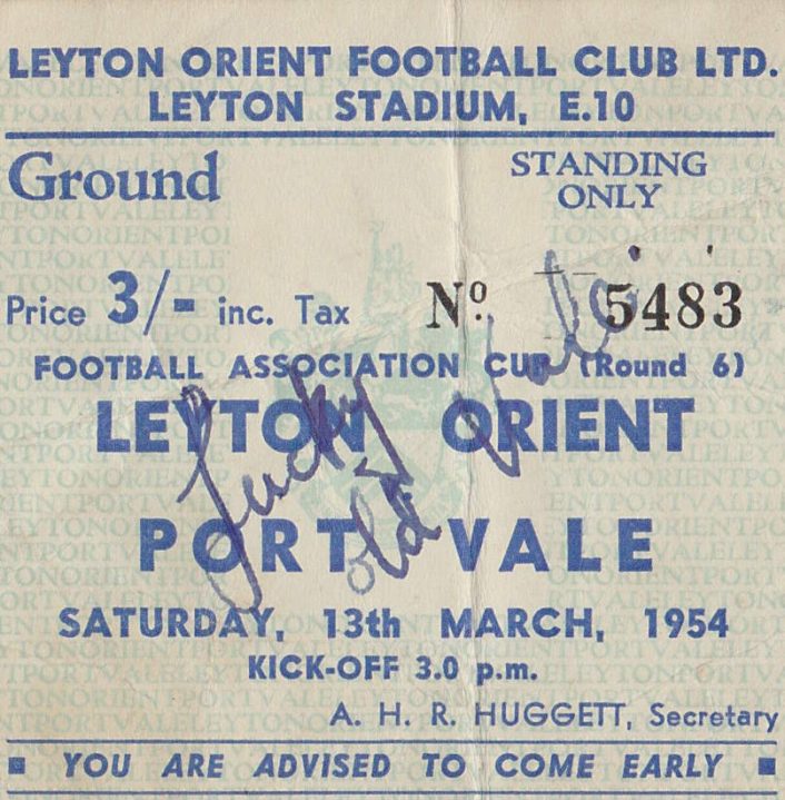 Leyton Orient v Port Vale FA Cup tie ticket 1954