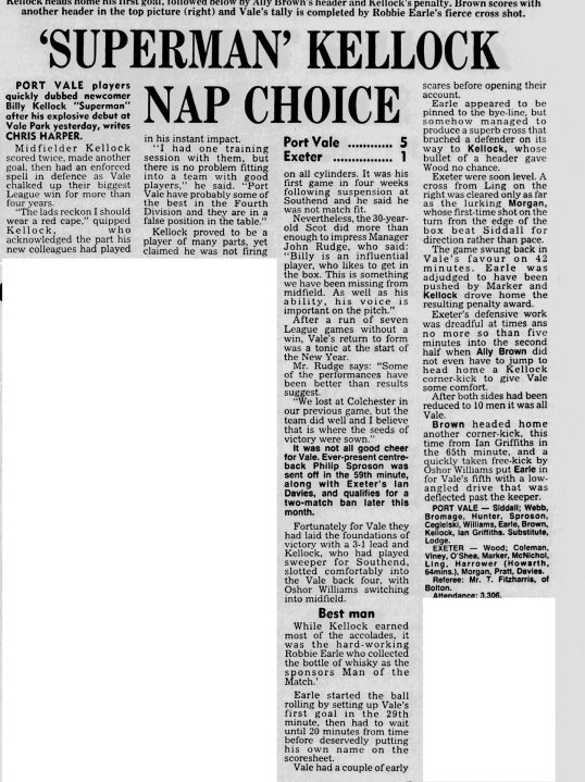 Port Vale 5-1 Exeter City match report, 1985 (BillY Kellock)