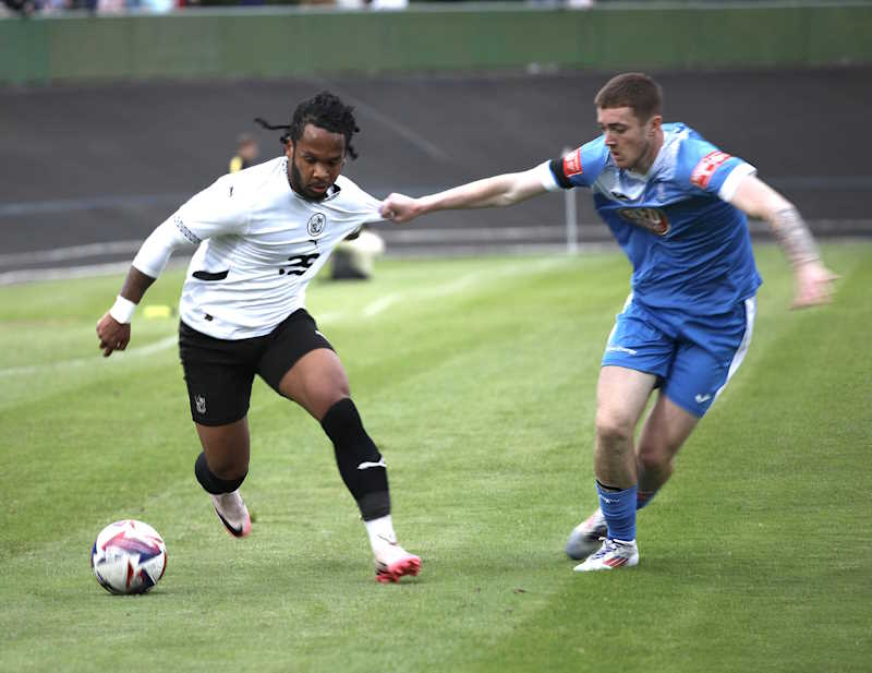 Trialist Diamond Edwards in action for Port Vale at Newcastle Town