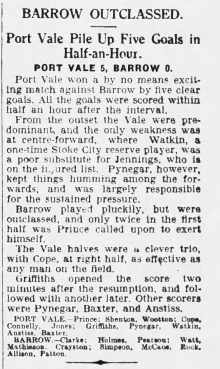 Sunday Mercury 1929 - Port Vale 5-0 Barrow