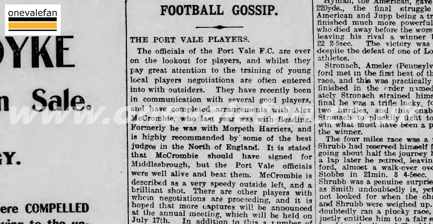 How the press reported Port Vale rumours in 1905…
