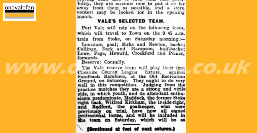 One of Port Vale’s most influential signings of all-time warranted just a single sentence in 1923