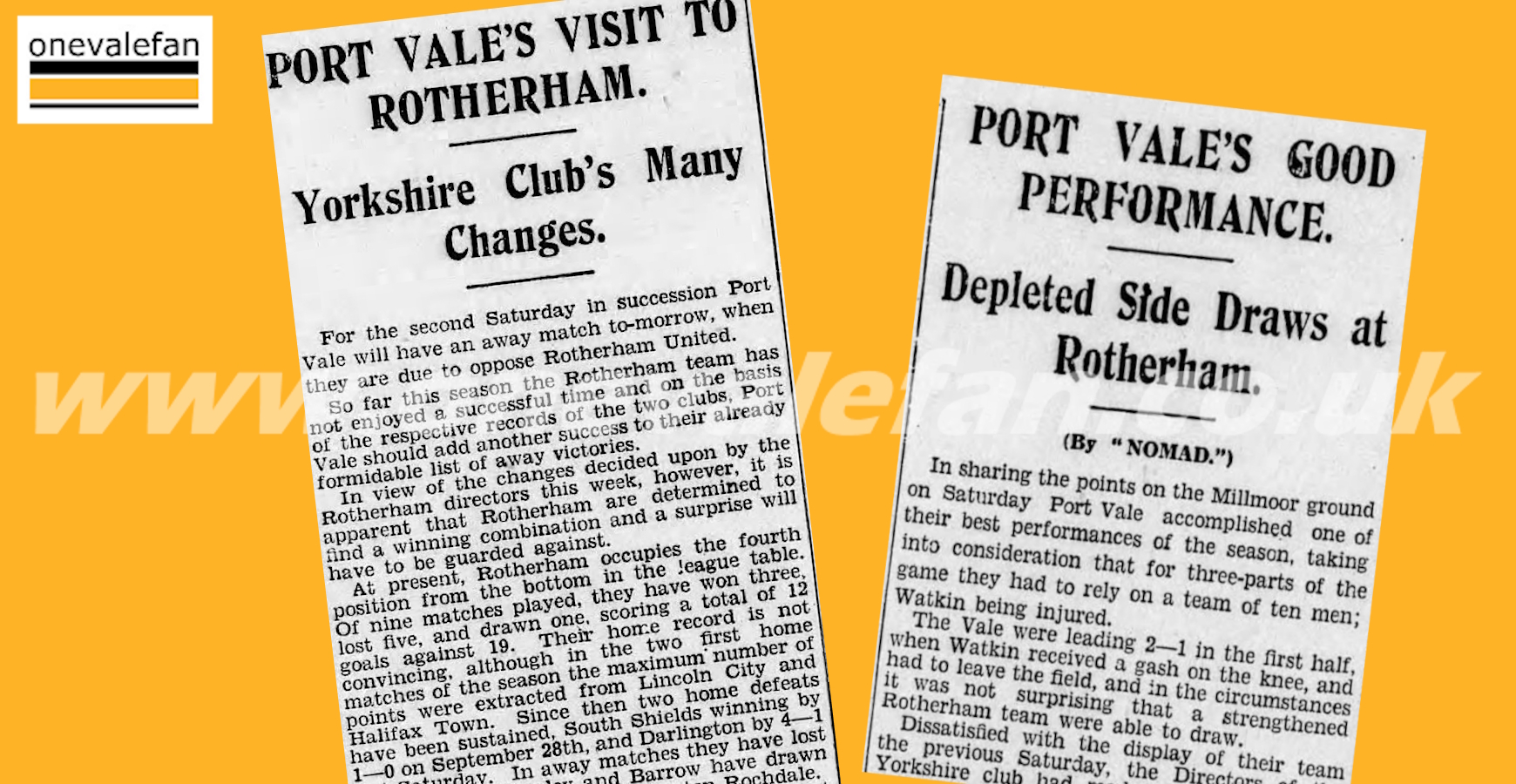 Press clippings of Port Vale’s first-ever game against Rotherham