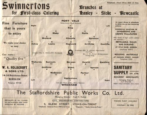 Port Vale v Wrexham programme, 1954