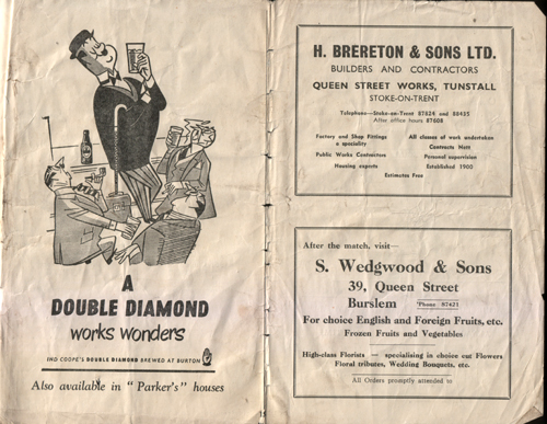 Port Vale v Wrexham programme, 1954