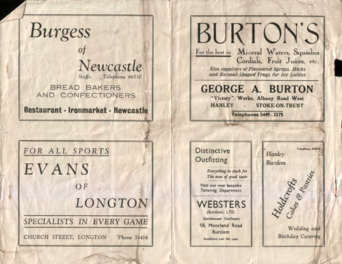 Port Vale v Wrexham programme, 1954