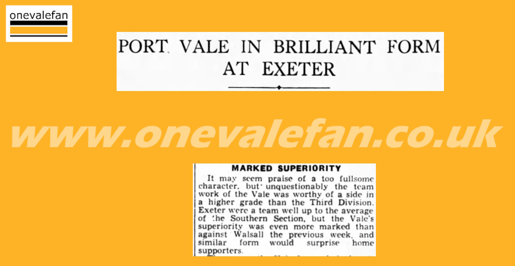 “Brilliant form” – a report on Port Vale’s first-ever trip to Exeter City in 1938