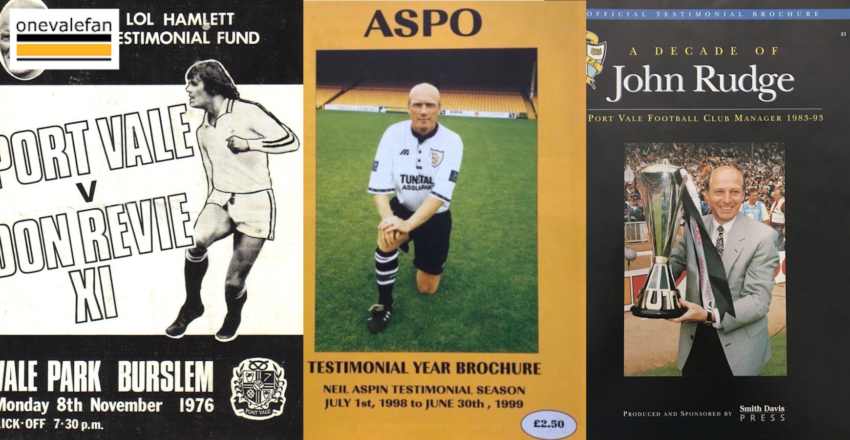A selection of Port Vale Testimonial programmes