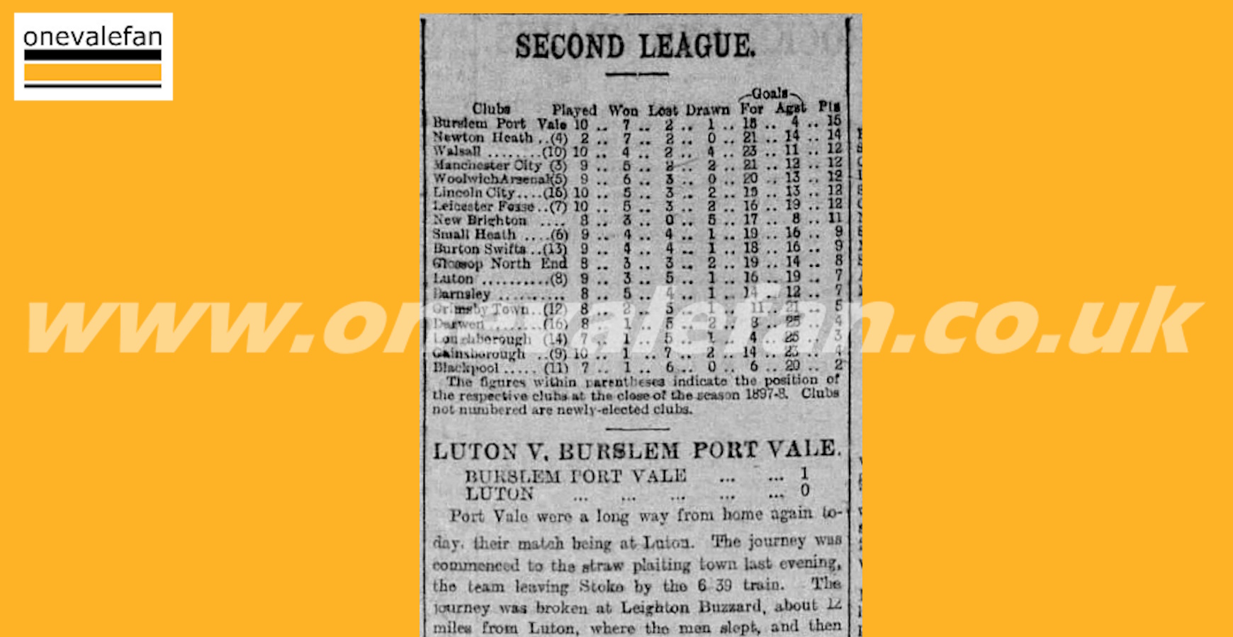 In 1898, table-topping Port Vale sleep on the train before beating Luton