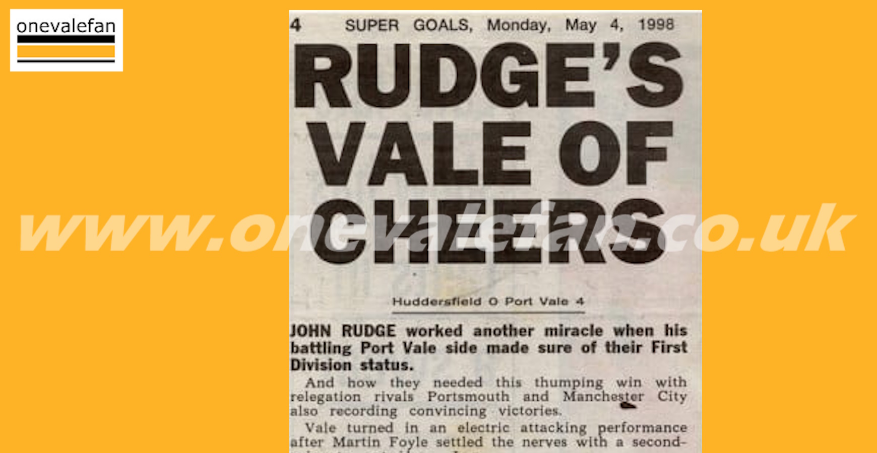 The Great Escape – when Port Vale won at Huddersfield Town in 1998 and stayed up