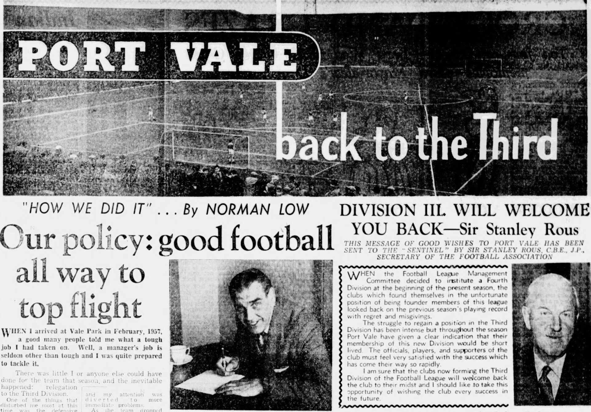 Port Vale’s promotion in 1959 – Norman Low builds a team full of goals