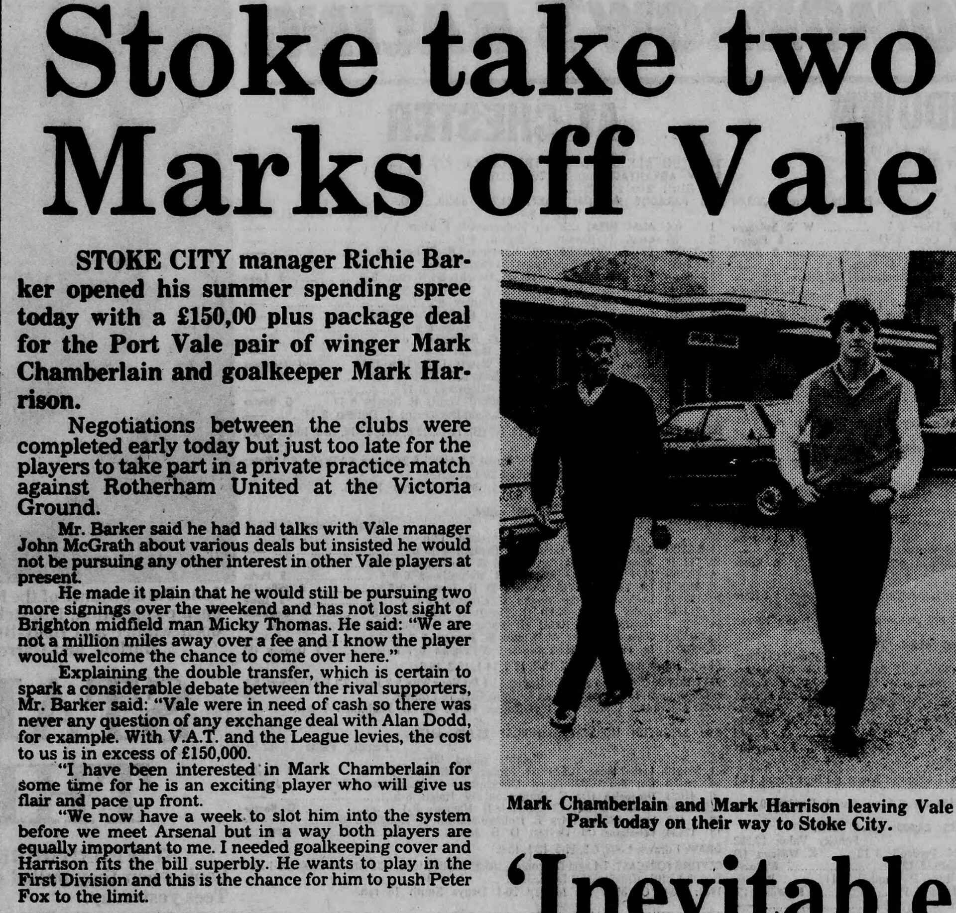 Port Vale’s promotion in 1983 – John McGrath reign’s crowning moment