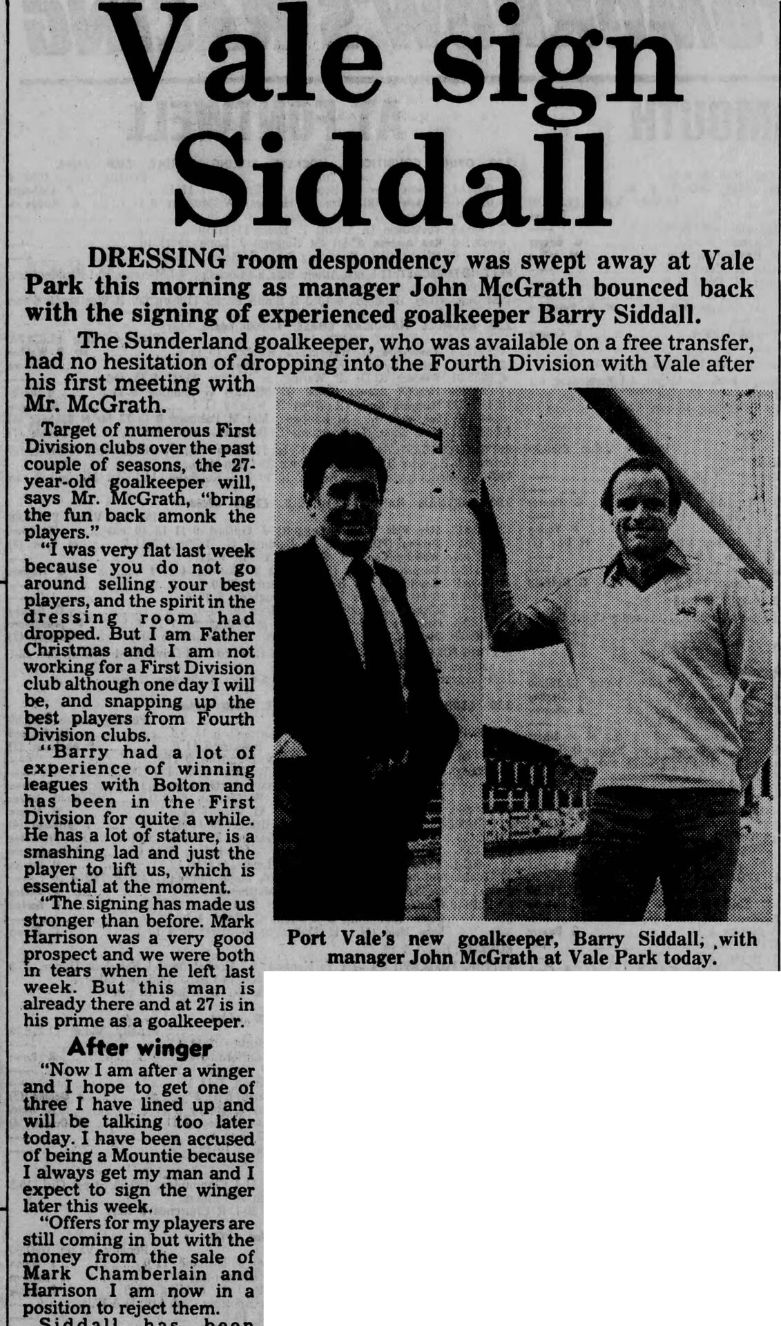 Port Vale’s promotion in 1983 – John McGrath reign’s crowning moment