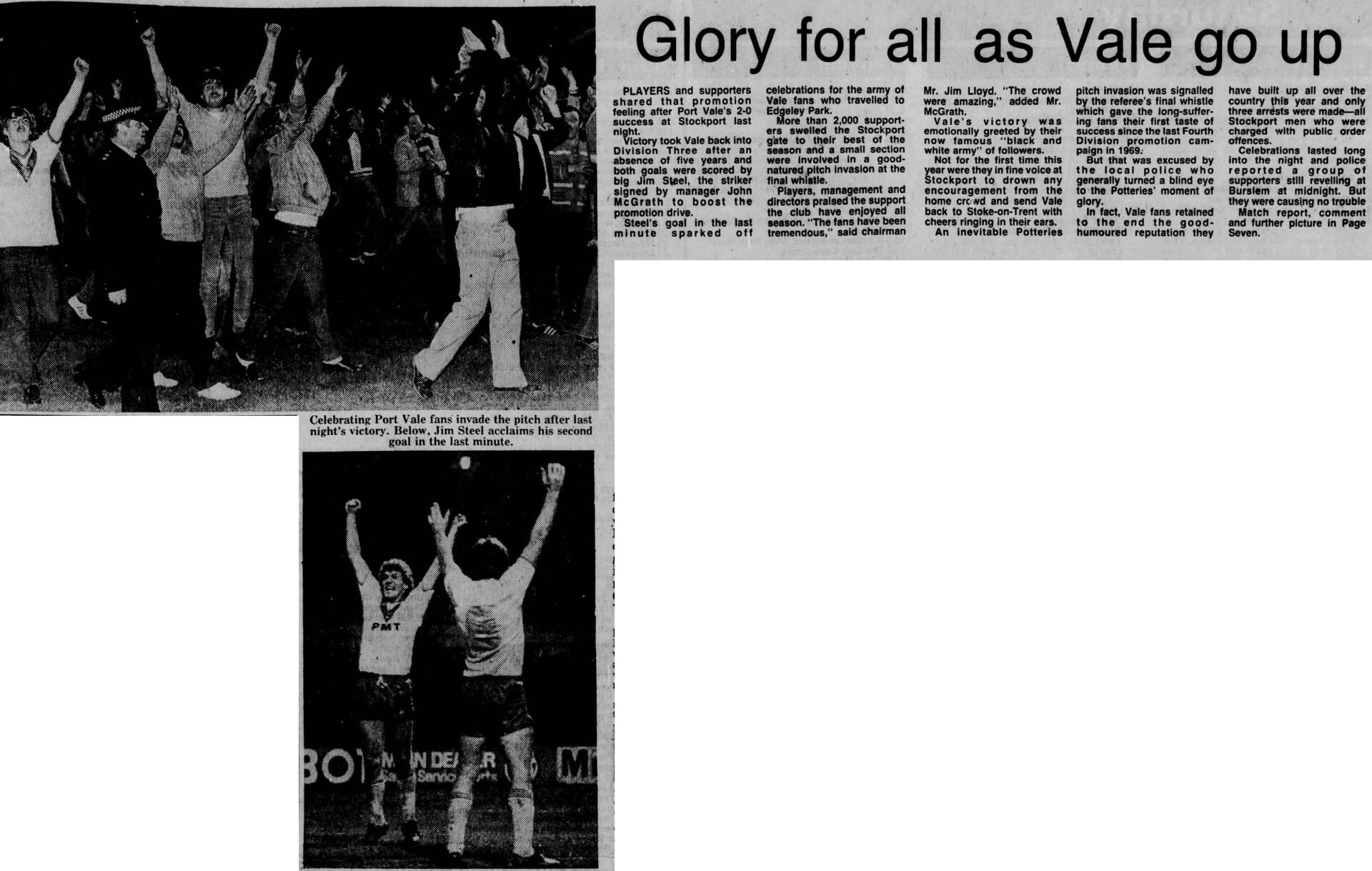 Port Vale’s promotion in 1983 – John McGrath reign’s crowning moment