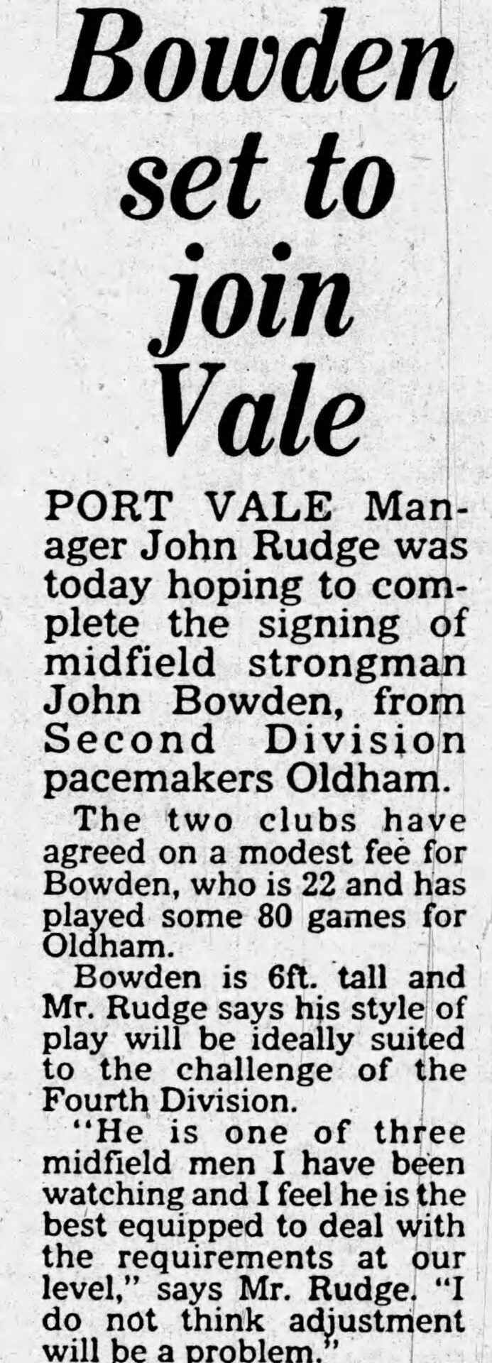 Port Vale’s promotion in 1986 – Rudge lays the groundwork for golden period