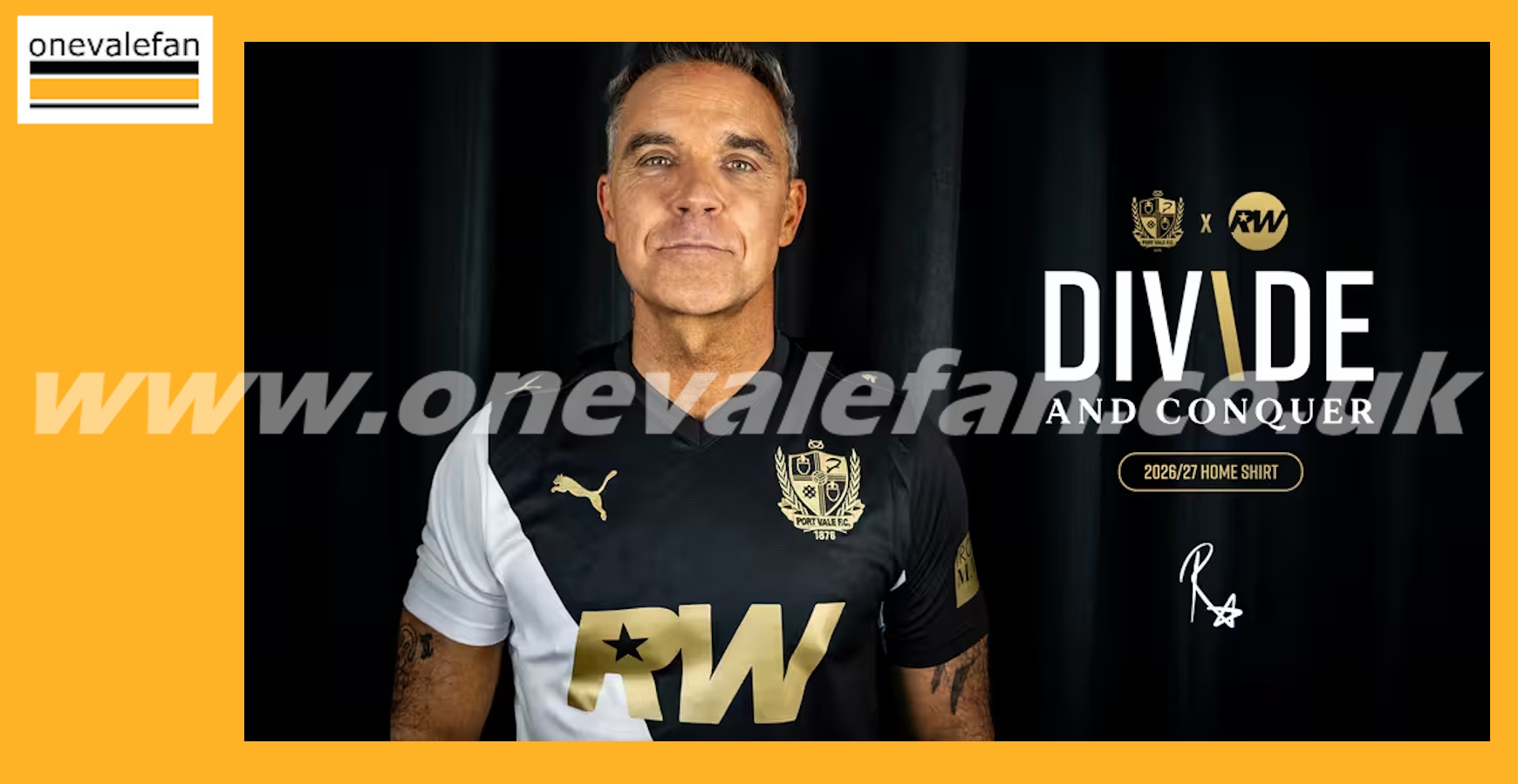 Port Vale announce Robbie Williams as sponsor as they unveil 2026-27 home kit design