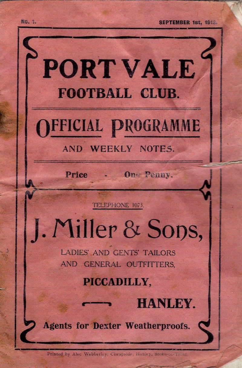 Port Vale v Blackburn Rovers programme 1913