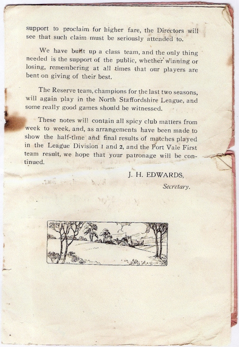 Port Vale v Blackburn Rovers programme 1913